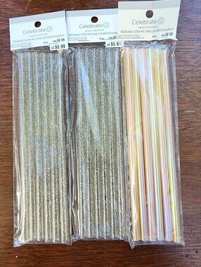 Celebrate It Reusable Straws Lot 3 Packs 18 Total Glitter Iridescent NIP